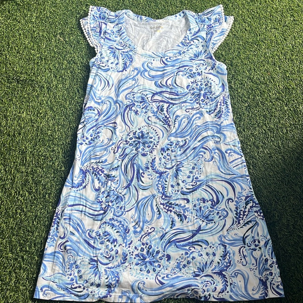 Lilly Pulitzer Blue & White Floral Swirl Cap-Sleeve Dress